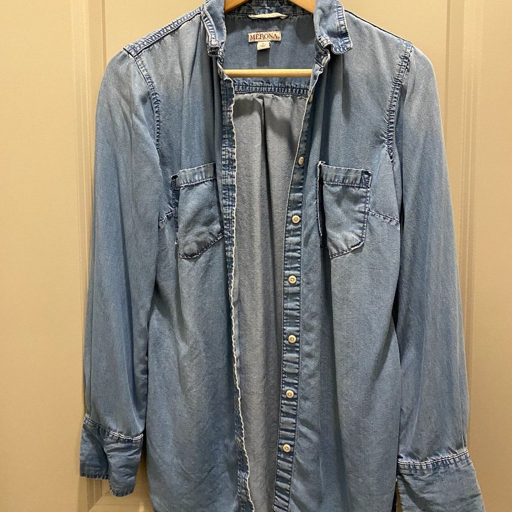 Relaxed Fit Denim Like Button Down